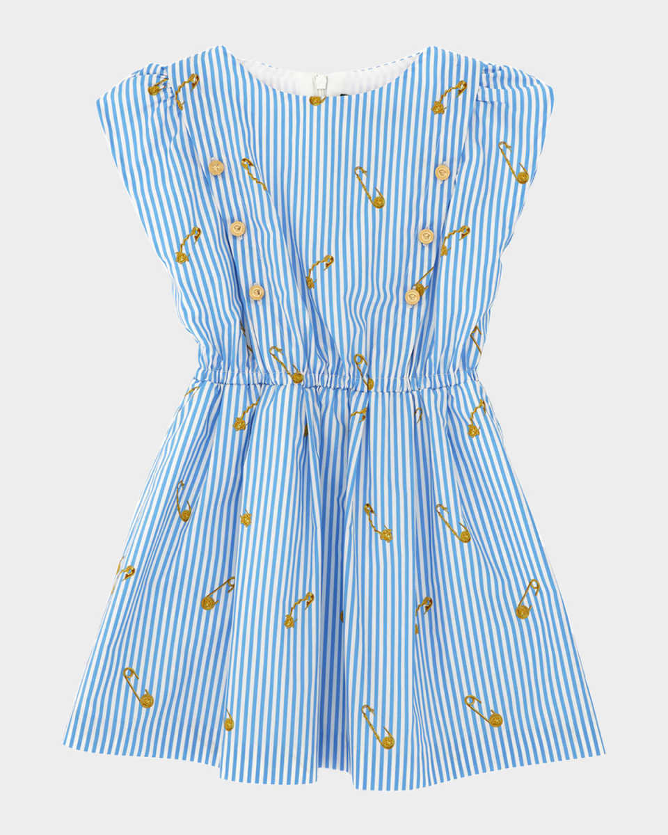 Girl's Pinstripe Paperclip-Print Dress, Size 2-5